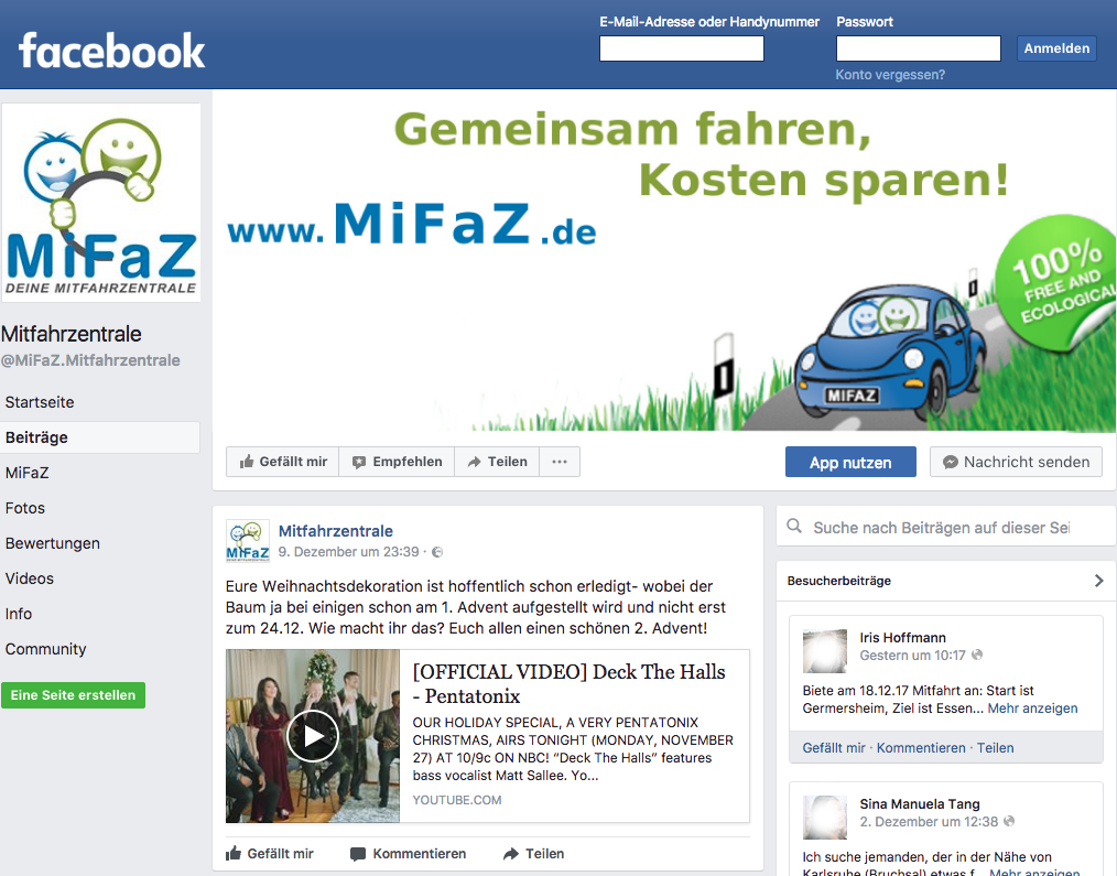 Screenshot der MiFaZ-Facebook-Fanseite